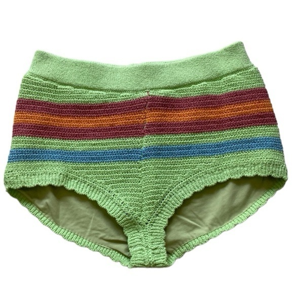 UO BDG Women’s Green Knit Micro Short with Multi Stripe Size: L NWT - Picture 3 of 10